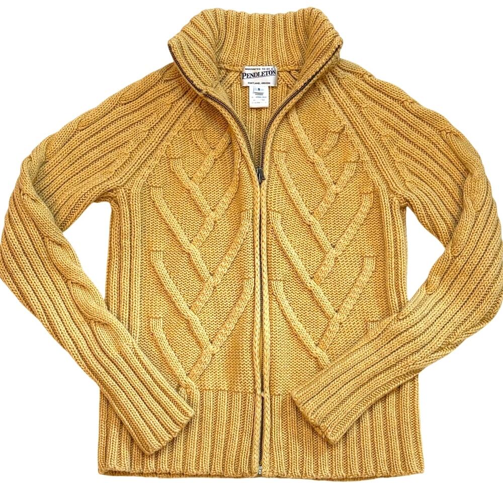 Pendleton Full Zip Cardigan Mom Sweater Women Size Small Tan Knit Wool Classic